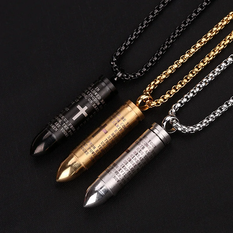 Gold Plated Hip Hop Necklace Unisex Titanium Steel Bullet-Shape Necklace Openable put Bone Ash or Perfume Family Necklace