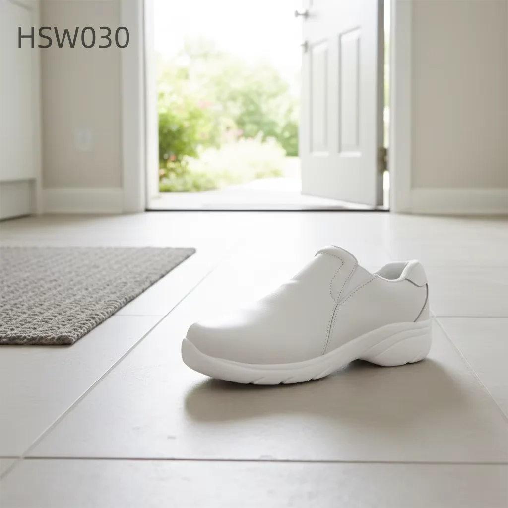 CSC,USA Market Popular Dental Office Anti-static White Works Shoes Hospital Ward Full Grain Leather Pull-on Nurse Shoes HSW030
