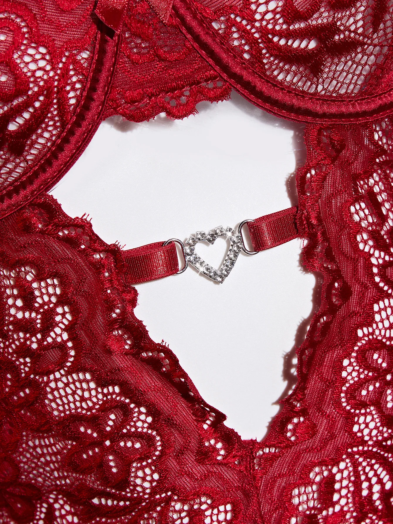 Qinelle Red Lace Corset Garter Lingerie Set