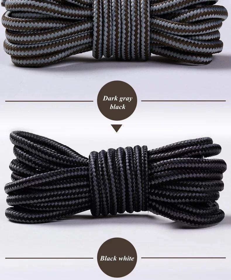 Round Striped Double Color Shoelaces Unisex Leather Boot Shoe Laces ...