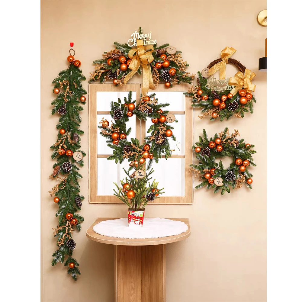 2025 Online Hot Sale Christmas Wreath and Garland Set Decorated 6pcs per Pack