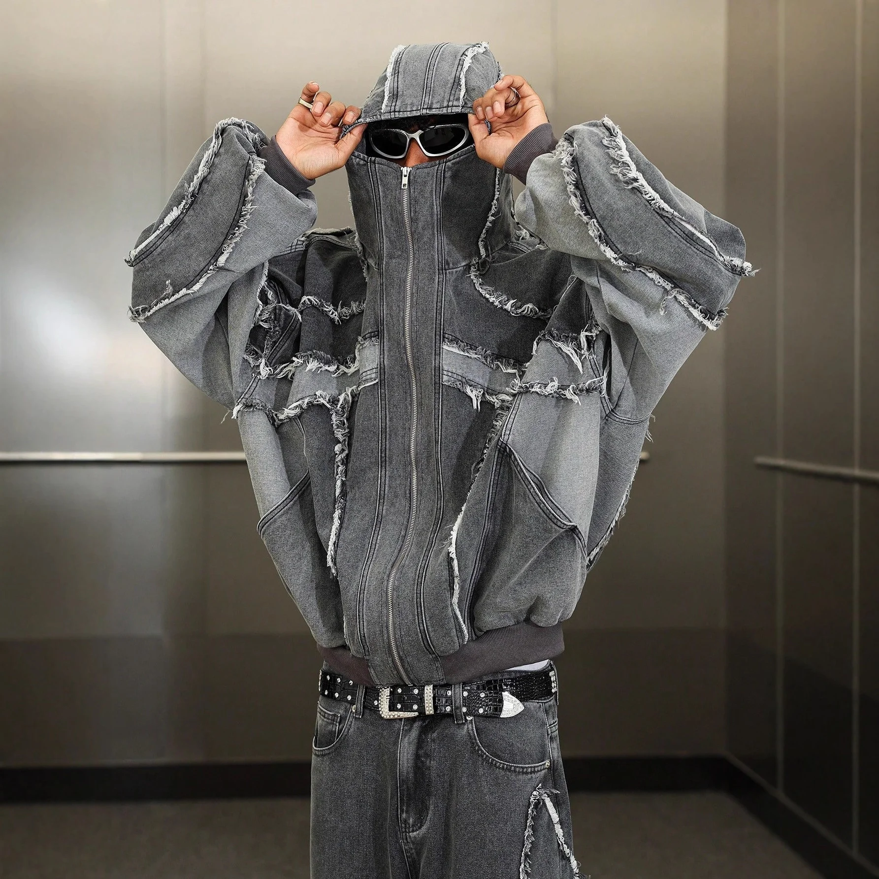 Американски тъмен стил, тежък суичър с качулка и цип, за есен, нишова модна тенденция, винтажен унисекс модел от високата мода