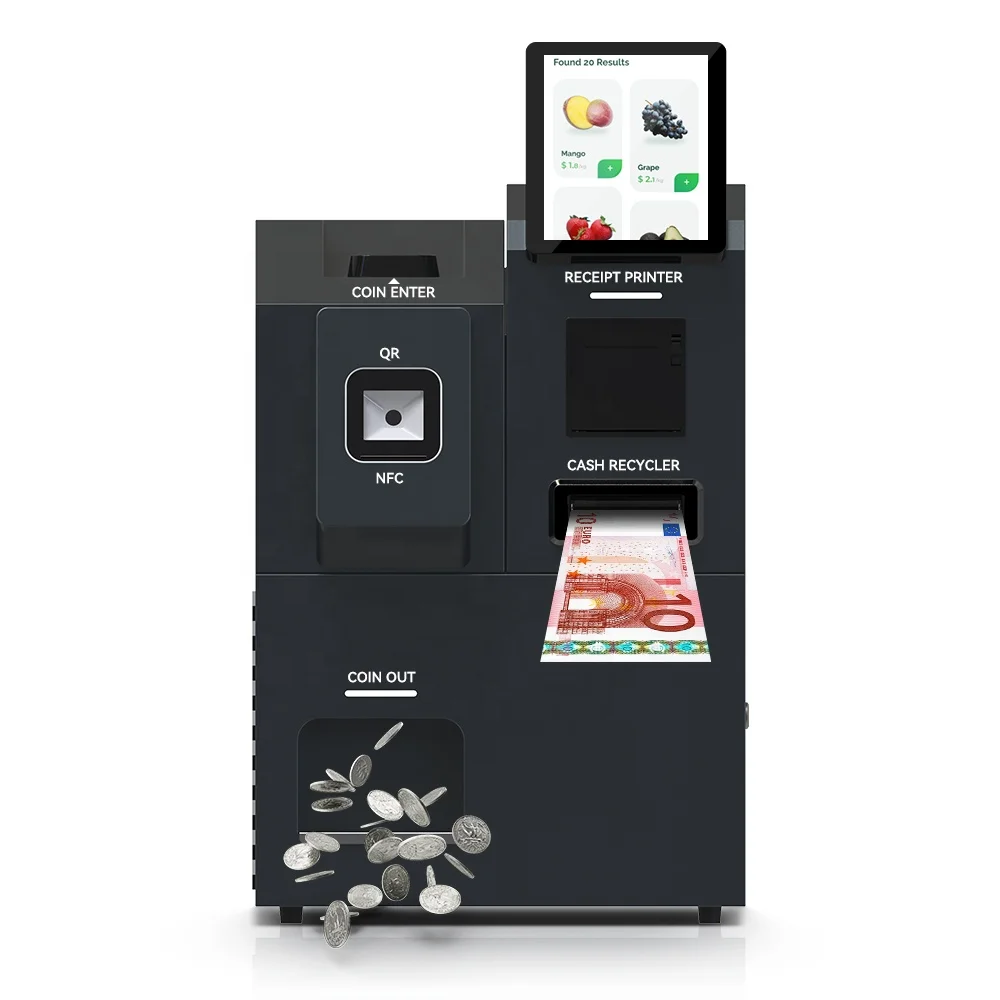 USW 10.1" Custom Cash Handling Machine Supermarket Coin Dispenser Price Change Bill to Coin Exchange Machine Cash Recycler Kiosk