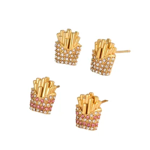 MW Cute Link Shape Pendant Earring New 18K Gold Plated Stainless Steel Stud Shining Zircon with Vintage Style Trendy Party Gift