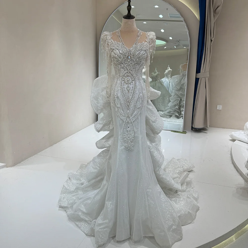 DW0057 Heavy Sequined Beaded Luxury Embroidery Plus Size Fashion Elegant Mermaid  Wedding Dress for Bridal| Alibaba.com