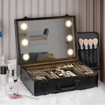 Custom Logo Lighted Vanity Makeup Bag Cosmetic Case With Mirror Make Up Led Travel Organizer