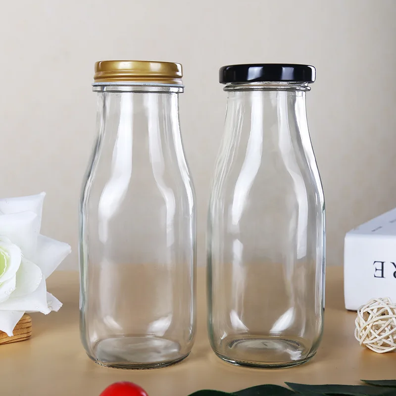 300ml 500ml 1l Naturel Silex Bouteille En Verre Pour Jus De Fruits Juice Milk Beverage Bottle with Crown Cap