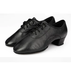 Men Leather Modern Dance Shoes Low Heels Soft Soles GB QiaQia  Contact Dance Shoes