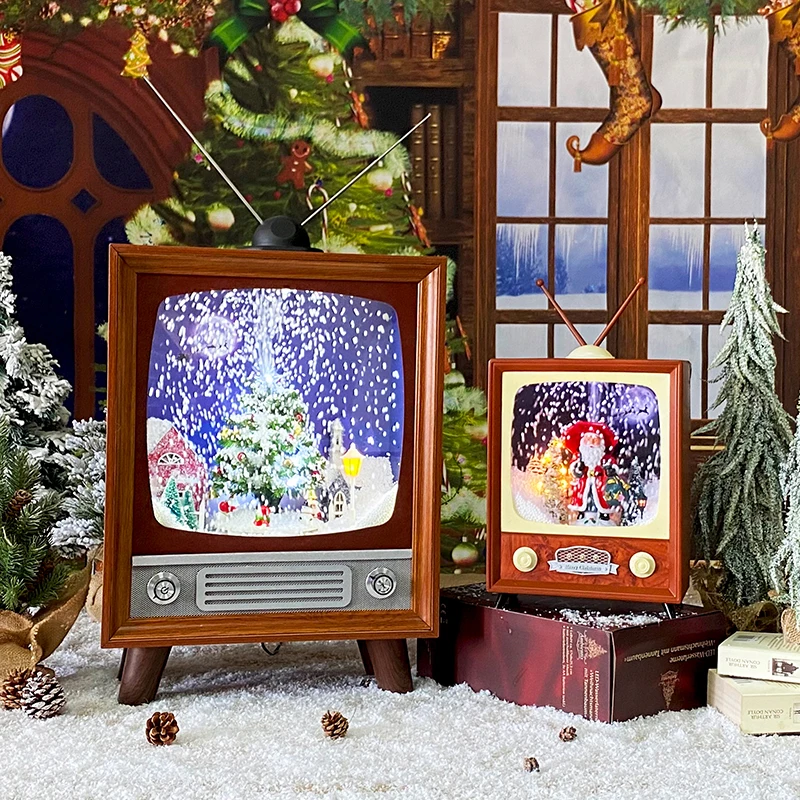 レトロテレビ型クリスマス装飾 Amazon.co.jp: LEDスノードームテレビ