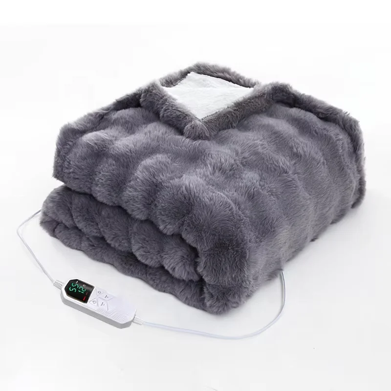 Faux Rabbit Fur Double Snuggle Blanket with Large Bubbles Skin-Friendly Warmth Cover Blanket Sofa Throw Electric Blanket 2