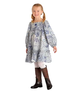 OEM Fashionable Cotton Kids Girls Floral Print Winter Long Sleeve Ruffles Embroidery Eco-Friendly 6 Years Dress