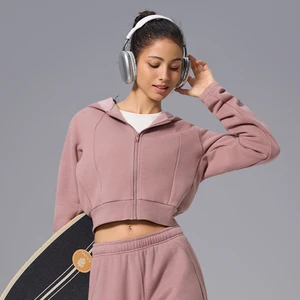 2026 Cropped Hoodie Women Custom Logo Street Fleece Long Sleeve Cotton Sports Jogger Top Blank Zip up Jacket Women's Crop Hoodie