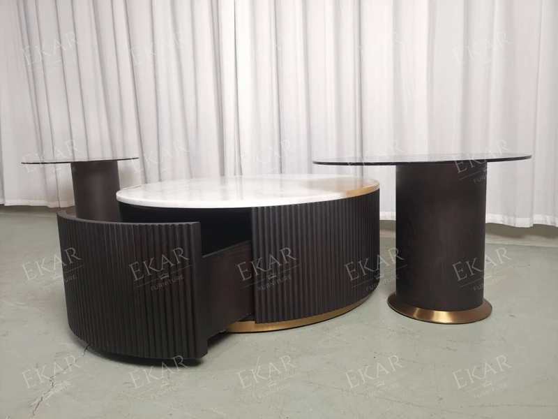 product modern round glass coffee table set with metal frame for living room-66