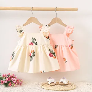 Summer Girls' Casual Eco-Friendly ODM Mini Dress Floral Embroidery Solid Flutter Sleeve Lace Children's Clothing