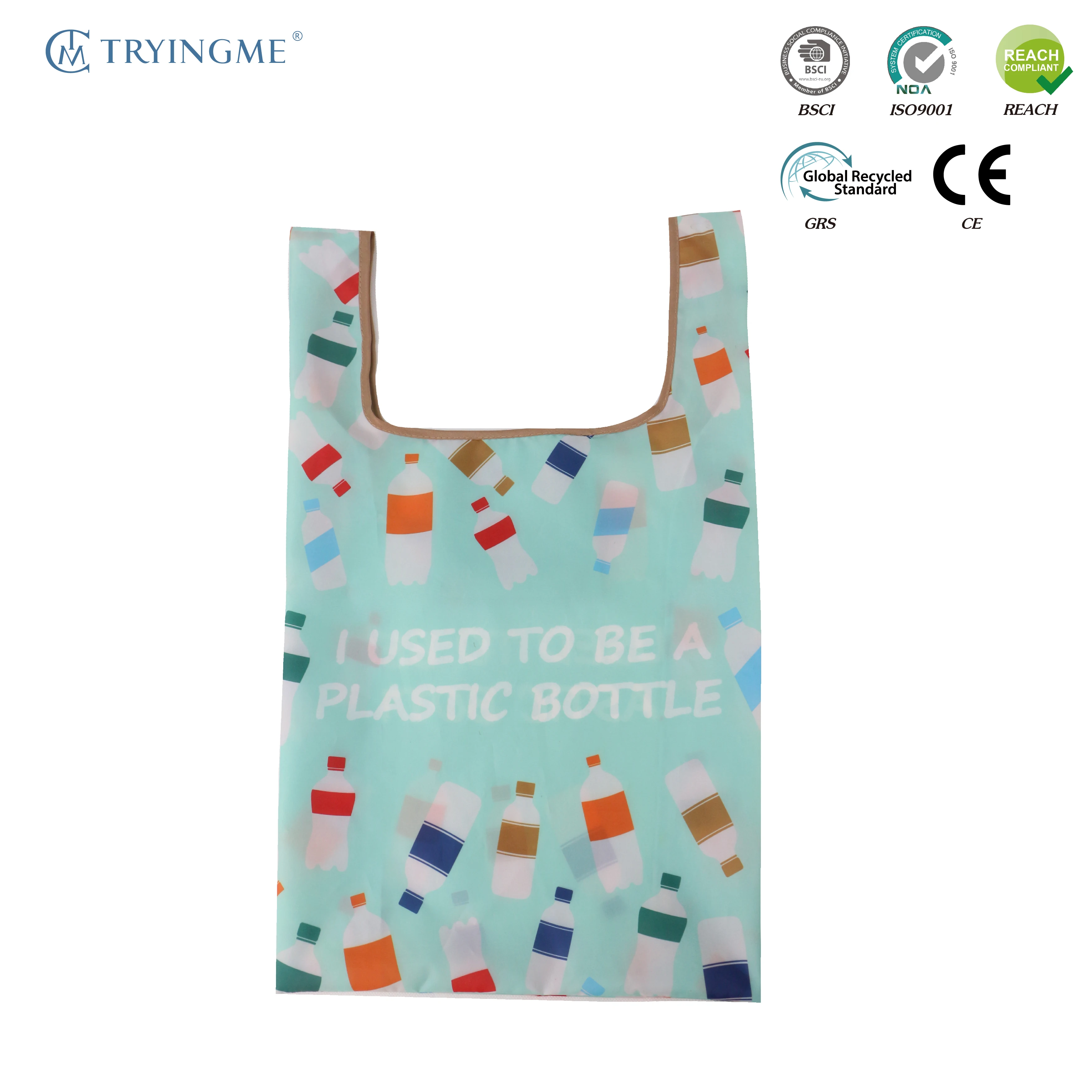 Customizable Cute Cheap RPET Reusable Foldable CHARMING Handled Shoulder Strap Vest Bag Supermarket Shopping Gift Travel