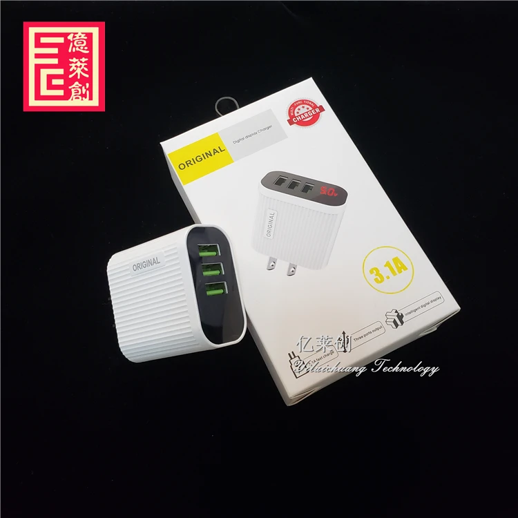 
Дорожный адаптер 5 в 3,1 А со светодиодным дисплеем, электронные аксессуары, 3 Usb-порта, вилка стандарта США, адаптер для зарядного устройства Iphone 