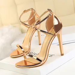 126-8 Metallic colour 11cm high thin heels sandal for ladies