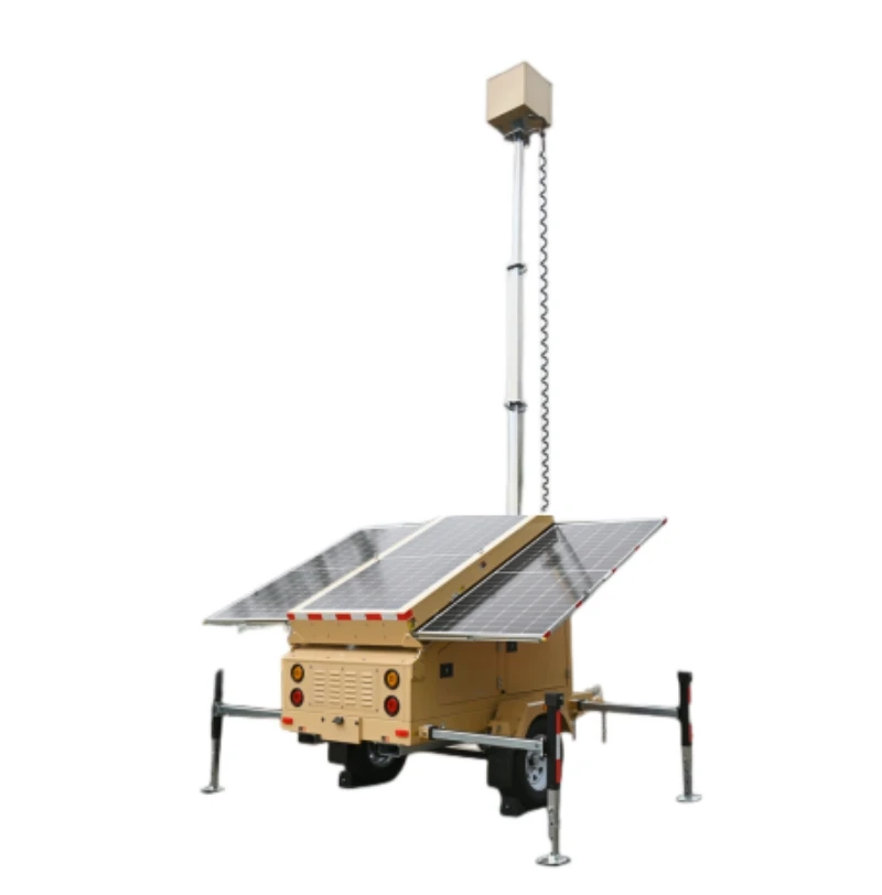 Solar Diesel Hybrid Power Generator CCTV System Tower Mobile Surveillance Trailer