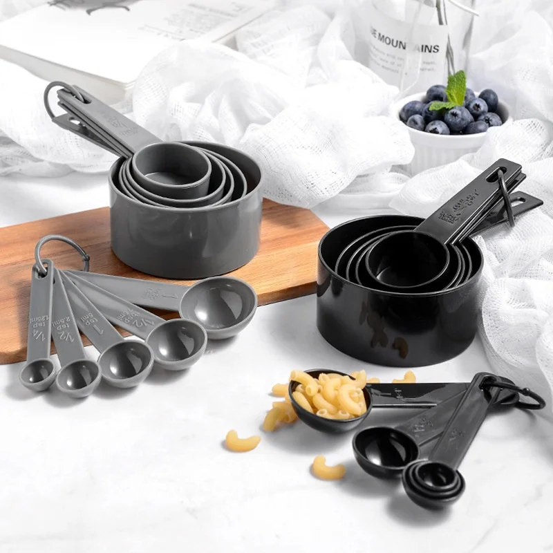 Food Grade 10pcs Plastic Measuring Spoon Tool Set Multifunction Gray and Black in Kitchen Usage PP Material for Baking