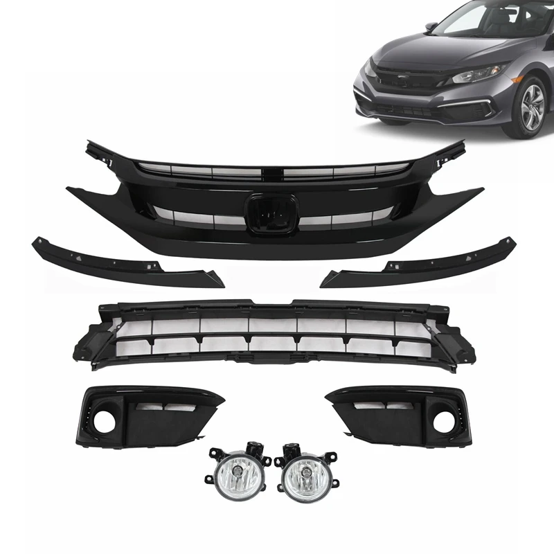 oem auto parts front bumper upper lower grille kit headlight fog lamp light cover stirp molding for honda civic 2019-2021