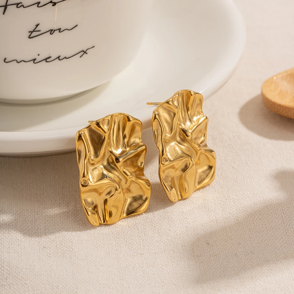Golden Stylish Pleated Alloy Earrings