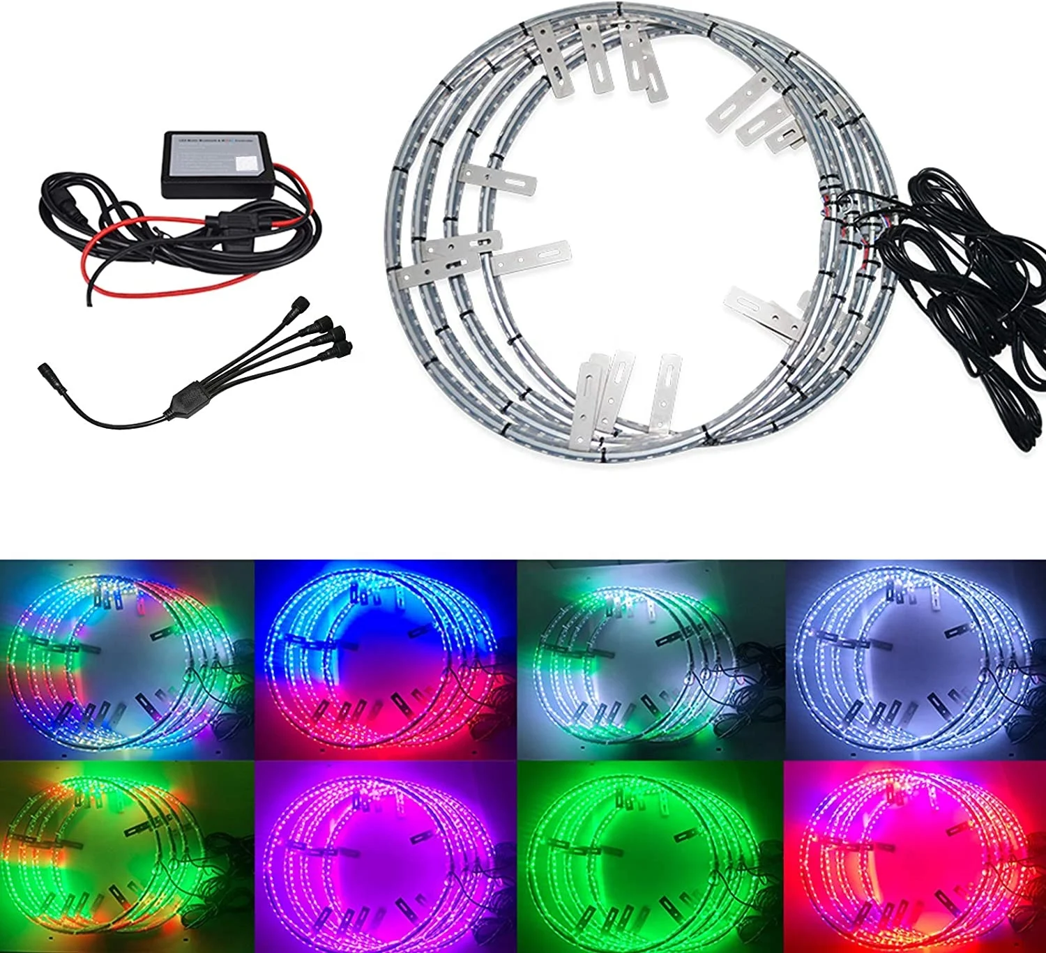 17.5'' Dream Chasing Color Flow Double Row Dual Raw IP68 Waterproof 624Leds Brightest Strobe Led Wheel Ring Lights Rim Lights