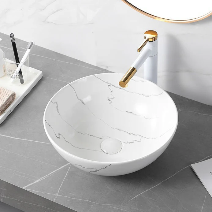 Calacatta white marble washbasin ceramic art basin hotel home bathroom oval hand wash basin sink details