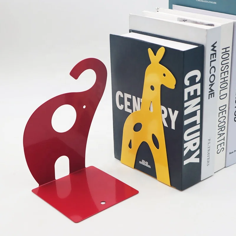 Modern Metal Bookends with Macaron Colored Animal Design New Yellow Giraffe Book Stand