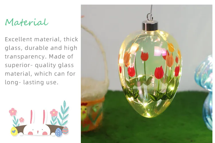 Manufacture decorated artificial big led 3D hand blown glass easter eggs for sale details