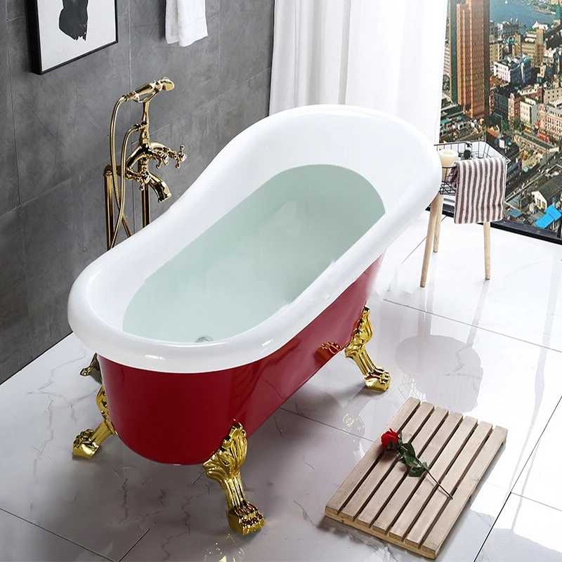 TNS BA8305 Simple Design 59\" Chrome Overflow and Drain Mobile Bathtub Durable and Forever Made for Bathroom Use Red Black