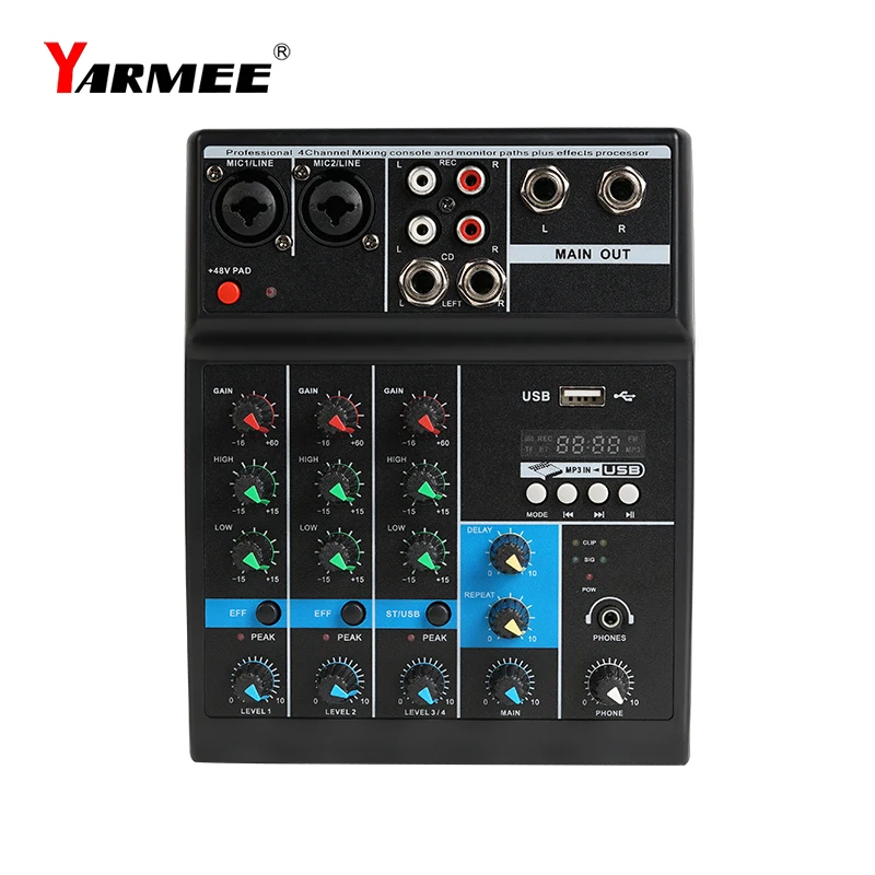 4 Channels Portable Audio Mixer Sound Mixing Computer Playback 48V Phantom Audio Mixer OM03
