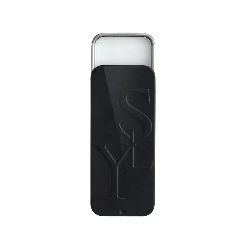 Wholesale Custom Printing Black Emboss Solid Natural Perfume Container Lip Balm Mint Rectangle Sliding Lid Tin
