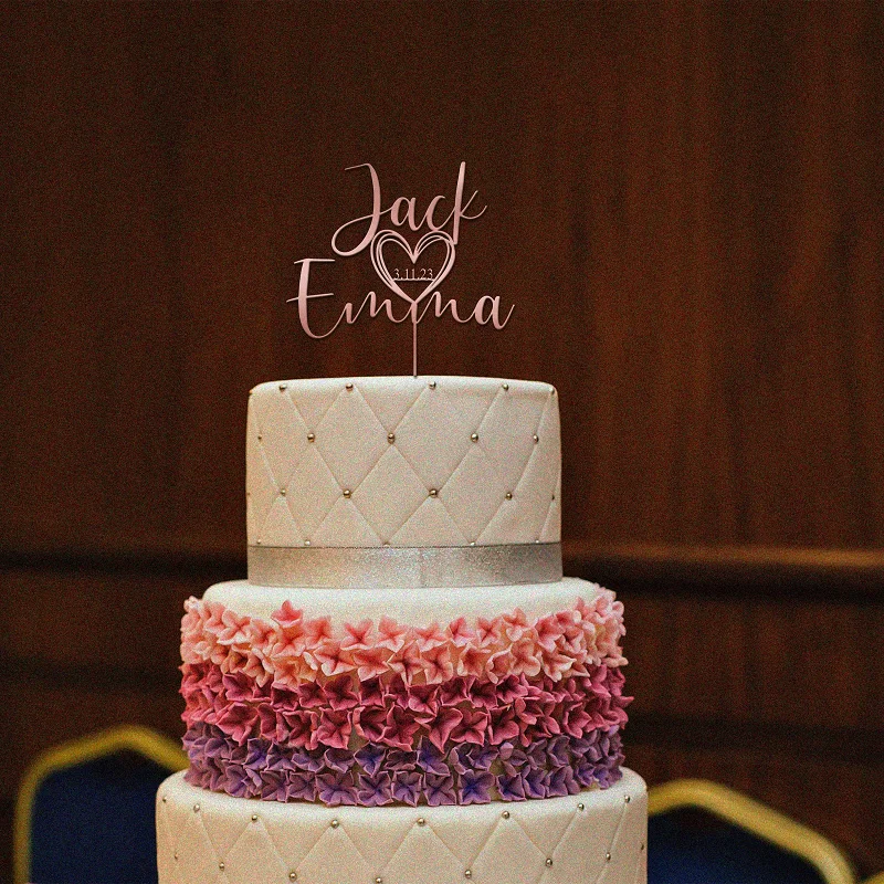 Personalized Wedding Cake Topper with Date Custom Script Acrylic Cake Toppers for Wedding Rustic Party Cake Decoration