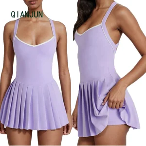 Hot Sale Sportswear Tennis Dress Fitness Square Neck Slim Fit Beauty Back Sleeveless Breathable Golf Yoga Dress