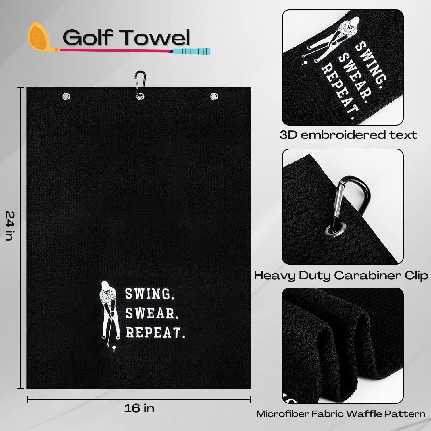 Customizable Logo Golf Towel Microfiber Waffle Pattern with Jacquard Technics Featuring Buckle and Hook manufacture