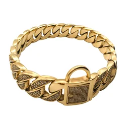 Оптовая продажа, Лидер продаж, кубинское ожерелье из нержавеющей стали 316 высокого качества, цепочки со стразами, кристаллами, камнями, ошейник для собак