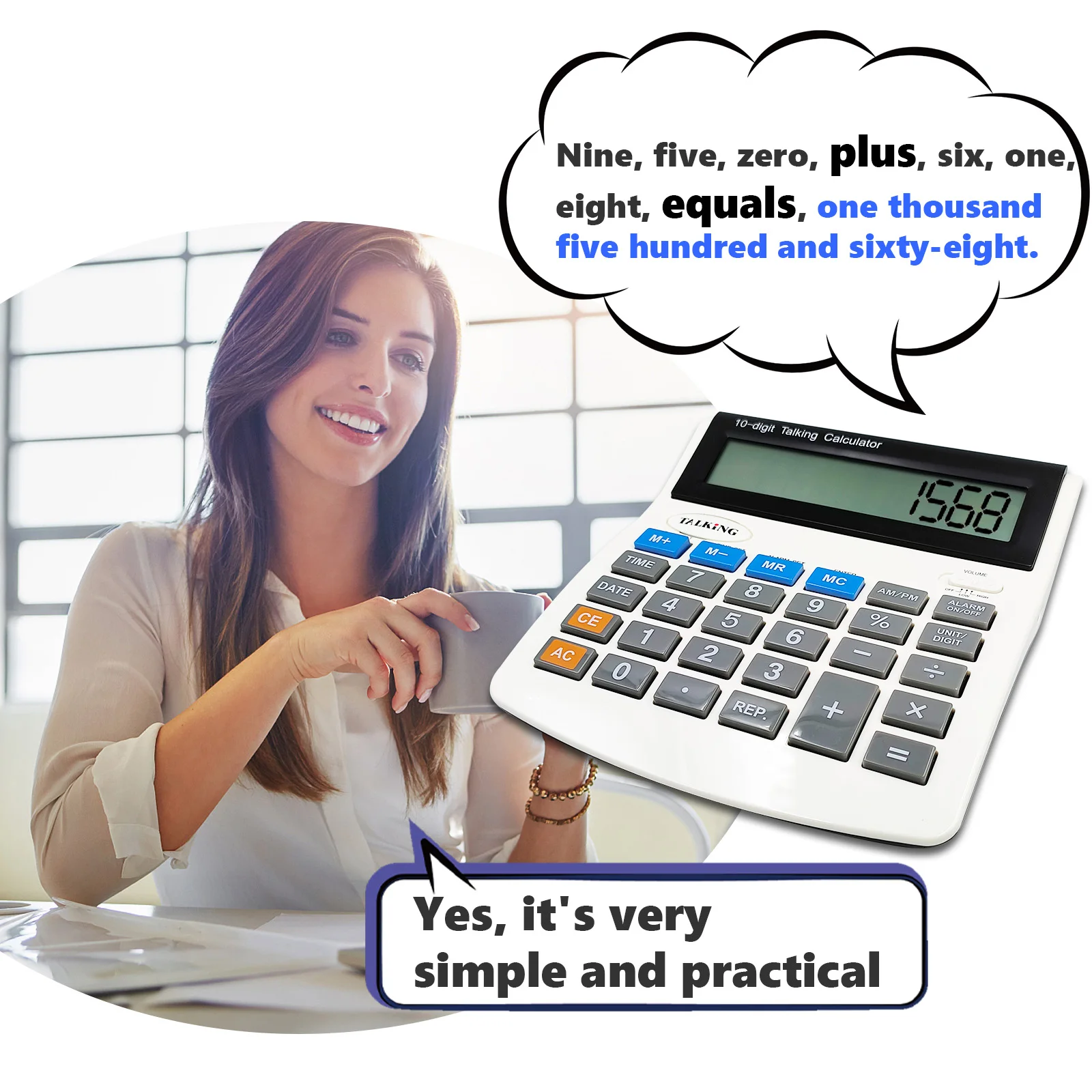 Clear and Loud Voice Spanish Talking Calculator Standard Function for  Office 10 Digits Desktop Talking Calculator for the Blind
