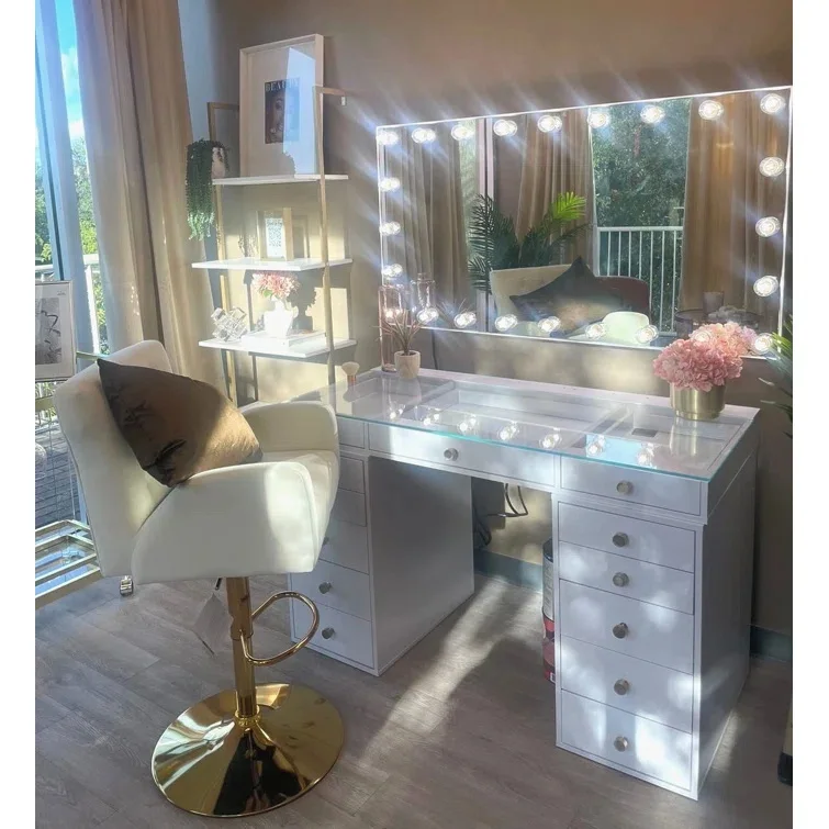 Extra Wide Hollywood Style Makeup Mirror with Frosted LED Bulbs and 136.5*73*8cm Size 1