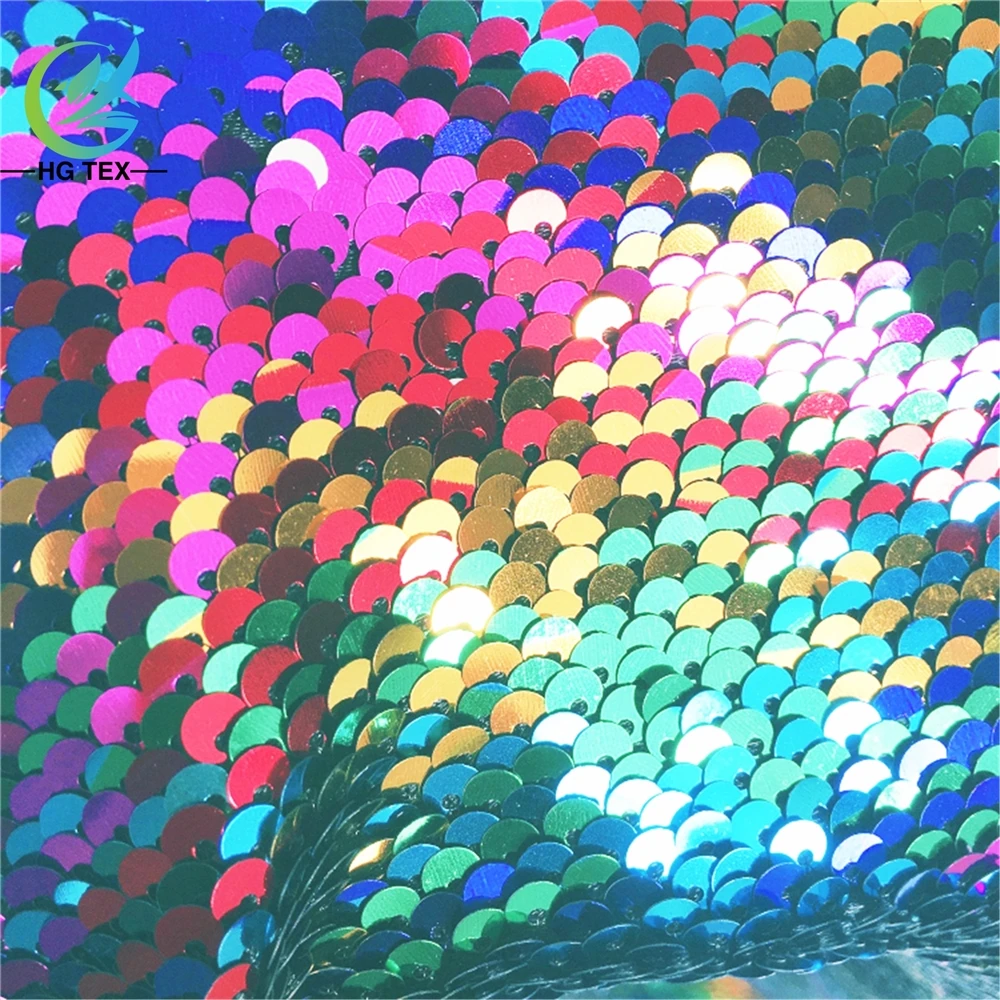 Iridescent Rainbow Reversible Sequin Paillette Mesh Embroidery Material Fabric for Fancy Dress