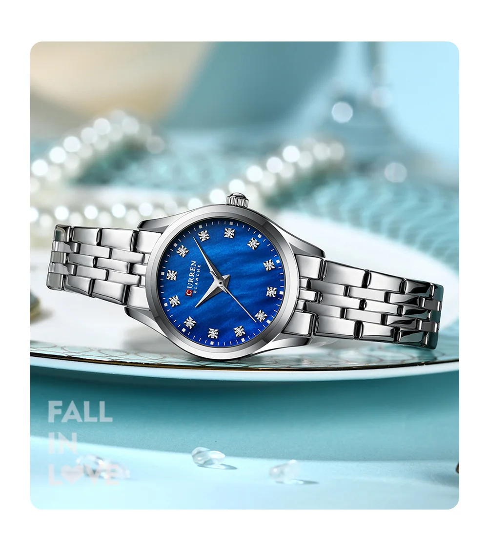 Curren 9111 Luxury Casual Fashion Simple Diamonds Design Ladies Luminous Watch Stainless Steel Band Waterproof Watches for Women