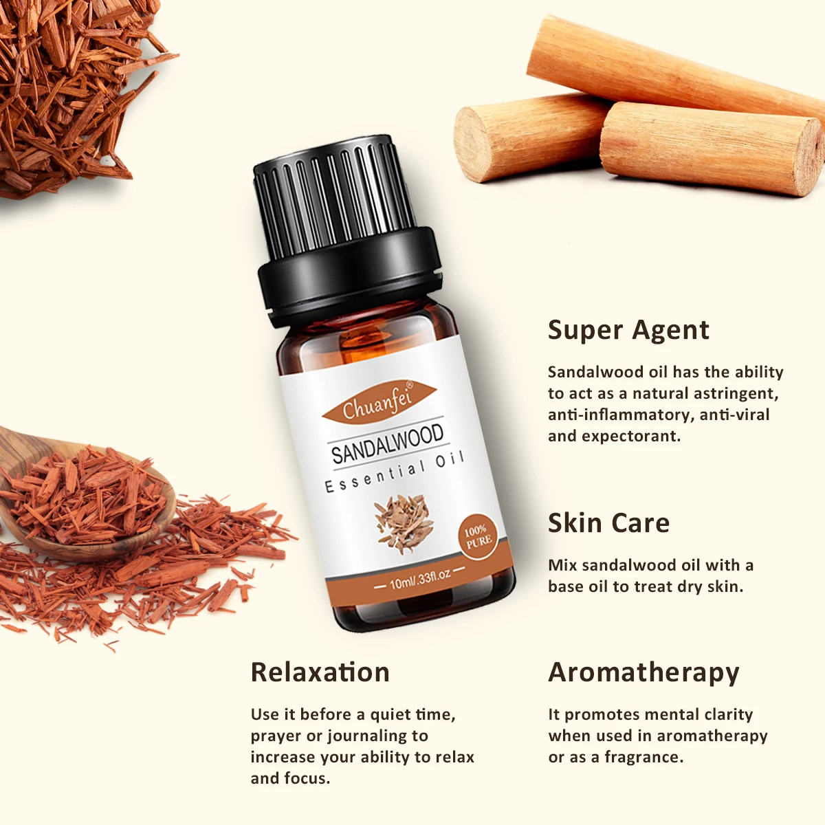 Baolin 100% Pure Organic Therapeutic Grade Bulk Skin Hair Sandalwood  Essential Oil, image size:1200x1200