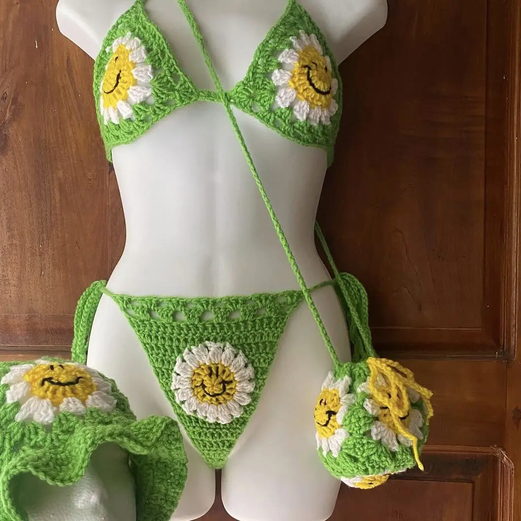 Custom Bohemian Best Swimwear Handmade Crochet Bikini Plus Size 2 Piece Set Mini Bikini Swimwear Beachwear for Women