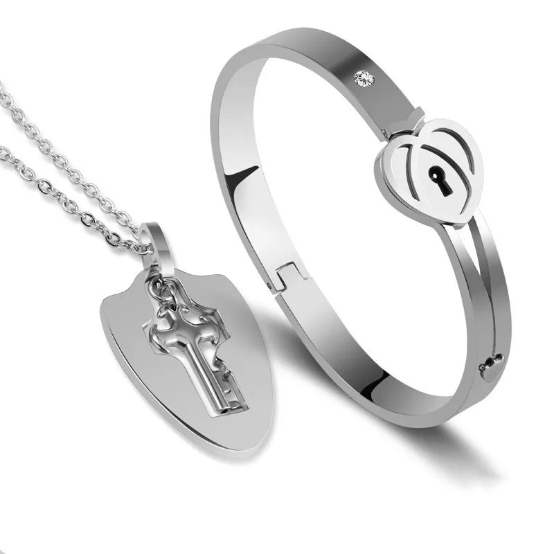 Heart Lock Bracelet and Key Necklace