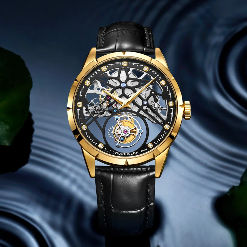 Часы наручные мужские механические оригинальные спортивные роскошные часы-скелетоны с сапфировым стеклом