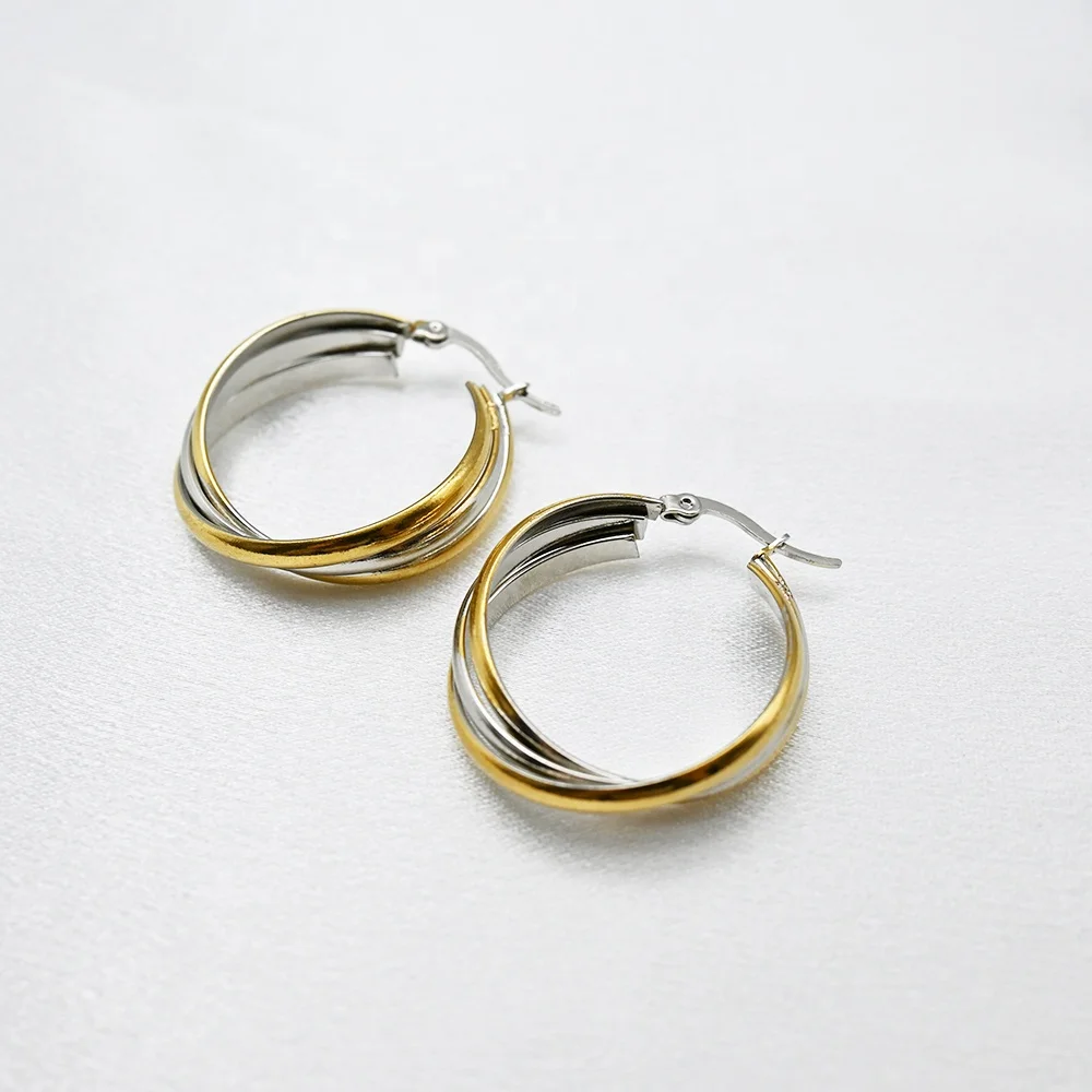 Wholesale Gold Plated Women's Stainless Steel Triple Hoop Earrings