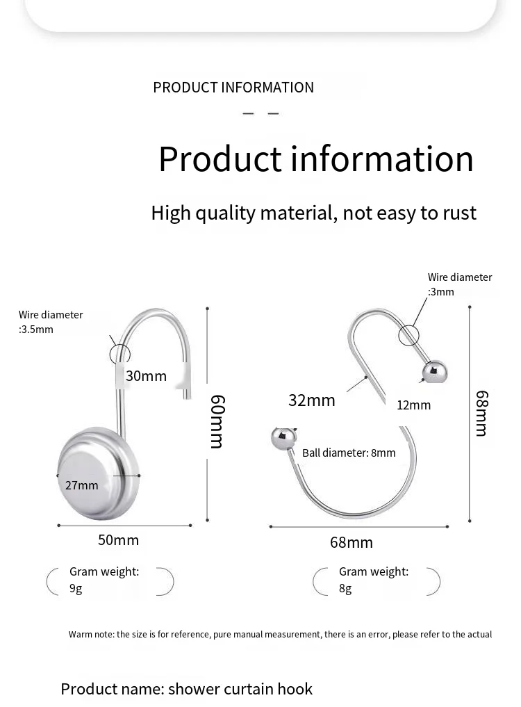 Manufacturers wholesale metal shower curtain home smooth mute curtain ring bearing good shower curtain novelty hooks supplier