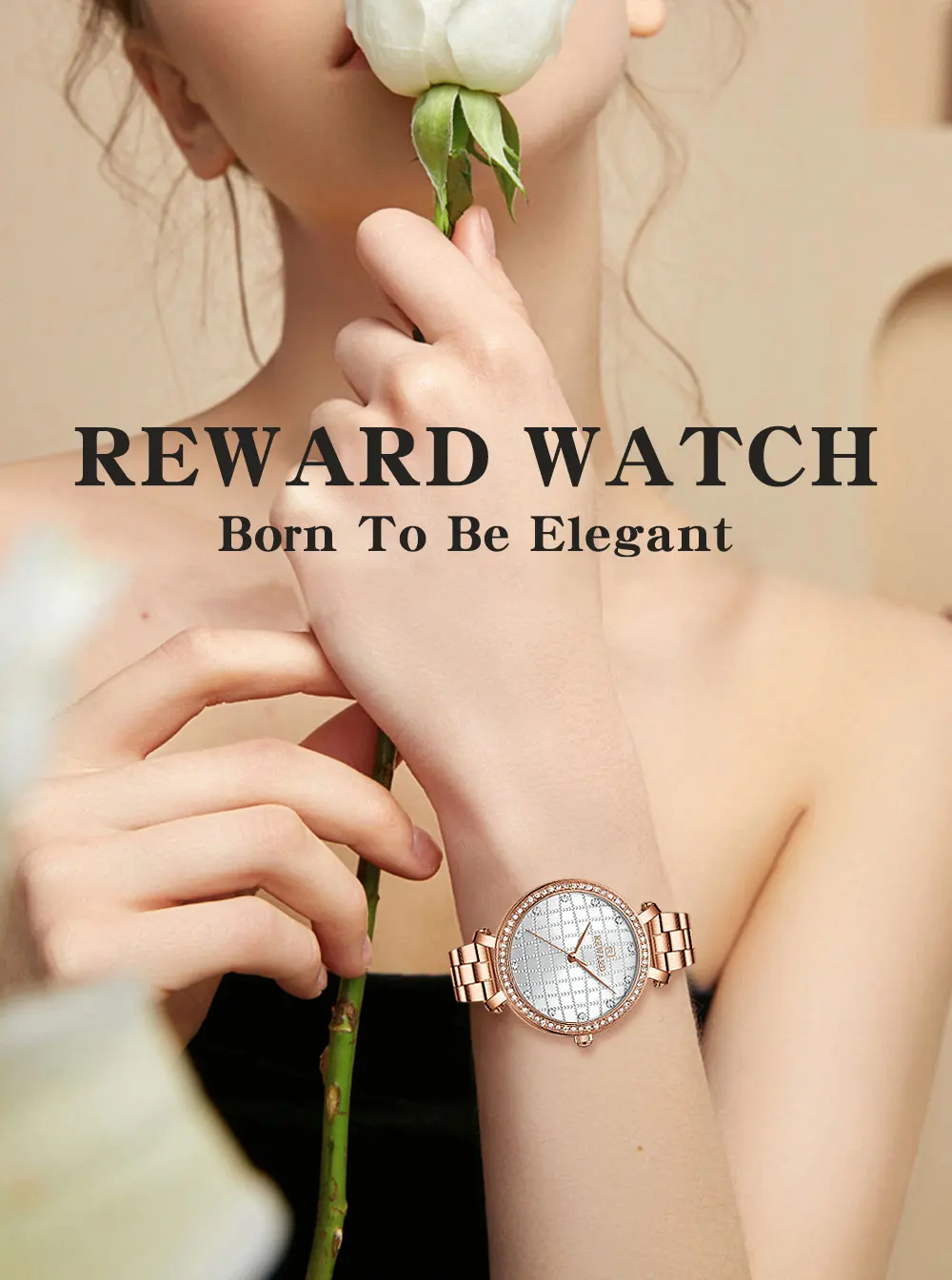 REWARD Watch for Women Wrist Watches Top Brand Quartz Movement Grid Dial Clock Stainless Steel Wristwatches