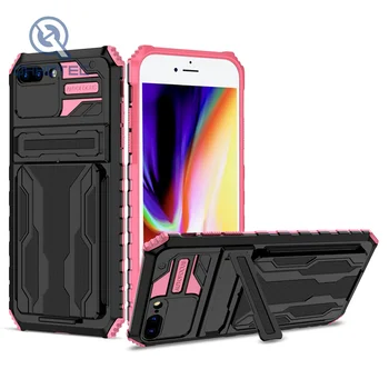 Armor TPU Hybrid PC Card Bag Phone Case With Holder Card Slot Mobile Phone Case For iPhone 7P Back Cover