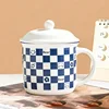 [With lid] Blue checkerboard pattern