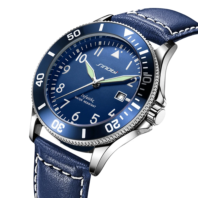 Часы наручные Sinobi S9871G мужские спортивные, спортивные роскошные светящиеся с ремешком из натуральной кожи, с календарем и циферблатом, 2023